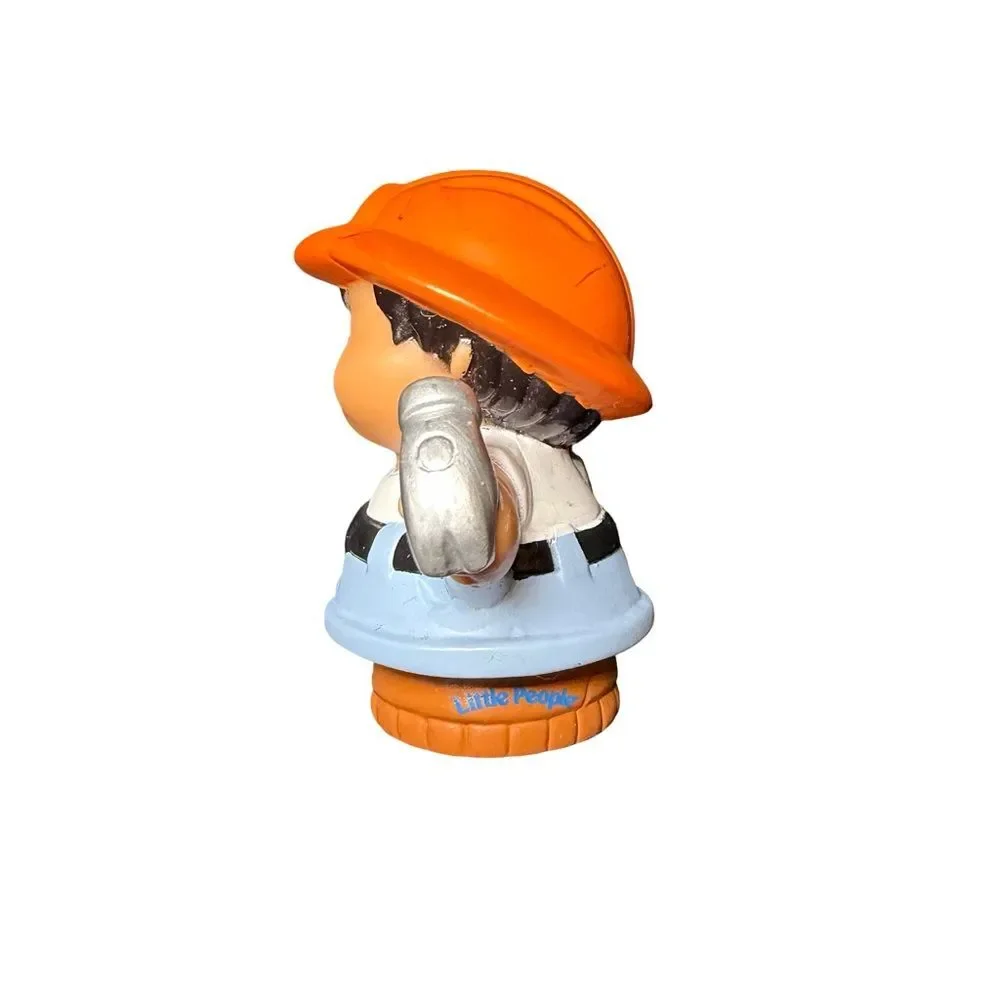 Fisher Price Little People CONSTRUCTION WORKER w/ HAMMER & FLAG Boy 2001